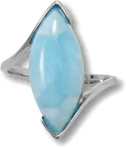 [JewelryWeb] 925 Sterling Silver Rhodium Plated Marquise Larimar Ring 22.5mm X 10.0mm-Marquise Shaped Band is 2mm Wide-Band Style-Ring for Women and Men
