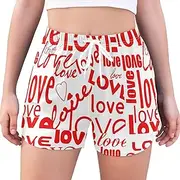[GuoChe] Shorts for Women Valentines Love Text Modern Romantic Red High Waisted Running Shorts Comfy Womens Running Shorts for