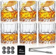 Whiskey Glasses Old Fashioned Glass Set of 6 Rocks Glasses 10oz Clear Lowball Glassware Drinking Tumblers Cups for Cognac Cocktail Bourbon Rum Brandy Bar Men