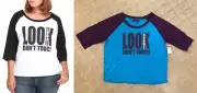 COOGI Womens Raglan T Shirt Look Don't Touch Teal Tee 2XL XXL 3/4 Sleeves NEW