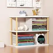 Hbluefat Desktop Organizer Shelf, 2-Tier Solid Wood Bookshelf Storage Rack, Small Countertop Bookcase Display Shelf for Home Office (White)