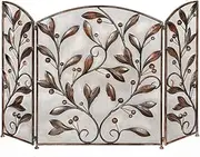 Fireplace Screen Panel 3 Panel Fireplace Screen Black Cover Vase Mosaic Pattern Metal Mesh Fireplace Screen Fire Safety (Color : Red Copper)