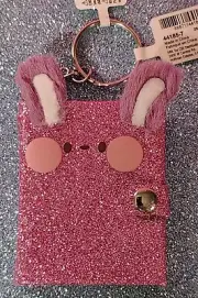 Glitter Pink Bunny Mini Diary Notebook Keychain Keyring NWT