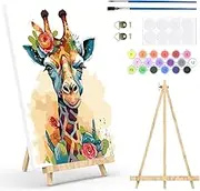 GHHKUD Giraffes Paint by Numbers, Framed and Easel Paint by Numbers Kits for Adults Beginner, Animals Paint by Numbers Easy Acrylic on Canvas with All Tools Home Table Wall Decor 30X40cm