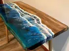 Ocean Epoxy Resin Dining Table, Wooden Epoxy Walnut Table, Live Edge Home Decors
