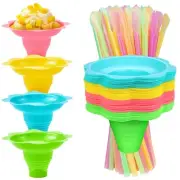 50 PCS Colorful Flower Snow Cone Cups with Cone Spoon Straws,Small Reusable P...