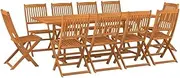 'vidaXL Garden Dining Set, 11-Piece, Solid Acacia Wood, Outdoor Patio Furniture, Foldable Chairs, Rectangular Table with Parasol Hole - Brown Retro Style