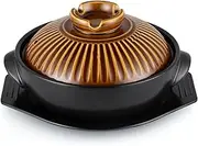 Skelang Korean Ceramic Bowl with Lid and Trivet, 1.6 L Double Handles Cooking Bowl, Sizzling Hot Pot for Dolsot Bibimbap, Rice, Noodle, Soup (Retro Copper)