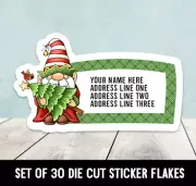 Christmas Gnome Holding Tree Set of 30 Die Cut Address Labels
