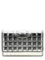 [Tory Burch] Tory Burch-Fleming Metallic Square Quilt Portafogli Silver-Donna OS Silver