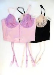 XB62 JLO by Jennifer Lopez NEW Lace Soft Cup Satin Bodice Lace-Up UW Bustier Bra