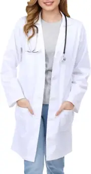 Professional Lab Coat for Women, Full Sleeve Poly Cotton Long Medical Coat