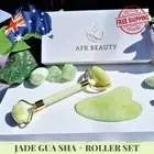 Natural JADE STONE / ROSE QUARTZ Beauty Duo Set - Gua Sha + Facial Roller