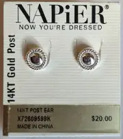 Vintage Napier 14 K Gold Post Round Silver Tone Earrings