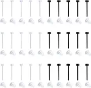 [Briana Williams] 30pcs Plastic Earring Retainers Clear Pins and Back Rubbers Stoppers 0.8mm Transparent Invisible Ear Lobe Piercing