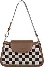 [RTGGSEL] Trendy Lattice Plaid Striped Saddle Crossbody Shoulder Handbags for Women Underarm Satchel Tote Clutch Purse Hobo Bag