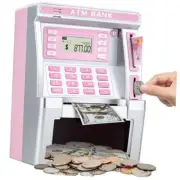 Pink Piggy Bank for Kids, ATM Machine Bank for Real Money with Debit Card,