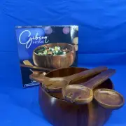 Gibson Home Laurel Acacia Wood Salad Bowl Set 3l4 Piece Serving Set W Extra Fork