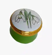 English Handpainted small Enamel box with Snowdrops
