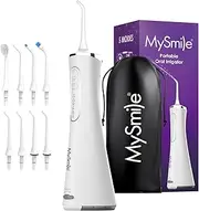 MySmile LP211 Cordless Water Flossers, Portable Rechargeable Oral Irrigator for Teeth Cleaning, 5 Cleaning Modes, IPX7 Waterproof, 8 Replacement Tips and a Storage Pouch (Pearl White)