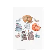 Cute Sleeping Animals Cartoon Nursery Wall Art