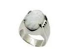 Natural White Moonstone Sterling Silver 925 Handmade Rainbow Opal Men Plain Ring