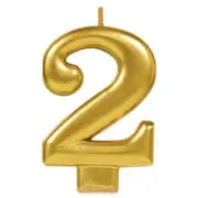 2nd BIRTHDAY PARTY SUPPLIES CANDLE NUMBER TWO GOLD METALLIC 2 CAKE TOPPER DECOR