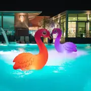 GLOW-MINGO TWINS Solar Flamingo Floating Pool Lights - 8 Hour Inflatable (2Pack)