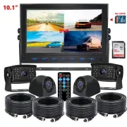 4x AHD RV Backup Camera System Quad Split 10.1'' DVR 1080P for Truck Trailer Bus