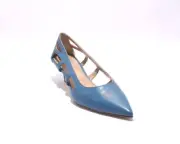 Etre 5073r Blue / Side Cutouts / Pointy-Toe Leather Pumps 38.5 / US 8.5