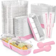 100 Pack Mini Cake Pans with Lids and Spoons Rectangular Aluminum Foil Baking Pa