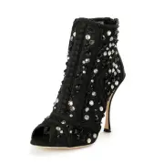 Dolce & Gabbana Women's "Bette" Black Embellished High Heel Booties Pumps Shoes