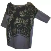 Phase Eight Navy Floral Devore Viscose dropped shoulder long back Top size S