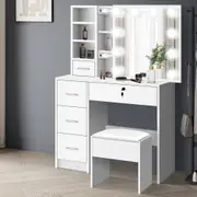 ALFORDSON Dressing Table Stool Set Makeup Storage Desk LED 10 Bulbs White