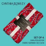 SET OF 6 - New CYNTHIA ROWLEY Fabric Napkins Red Blue Floral Damask