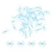 50Pcs Mini Chiffon Ribbon Bow 1" Mini Fabric Satin Craft DIY Sky Blue