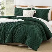 Litanika Dark Emerald Green California King Comforter Set, 3 Pieces Cal King Chevron Tufted Vintage Solid Forest Green Bedding Sets, Fluffy Bed Set (104x96In & 2 Pillowcases),(C Tufted Emerald CK)