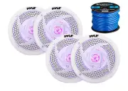 4x Pyle Marine 6.5" LED Waterproof White Speakers, 16-Gauge 50 Foot Tinned Wire