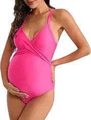 [LYTHMER] Maternity Swimsuit Women Maternity One Piece Bathing Suit Front Cross Maternity Bikini Adjustable Straps Push Up Swimwear