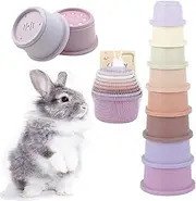 Gupcaqosjw 2 Pack Rabbit Stacking Cups Pre-School Learning Tower, Baby/Pet Toys, 8 Nesting Rabbit Toys of Different Sizes 28.8x8.3 Cm Enrichment for Bunny Small Animals Hiding Food and Playing