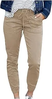 [Pitauce] Women Cropped Cargo Jogger Pants High Waist Drawstring Lightweight Hiking Pants Cinch Bottom Lounge Pants with Pocket