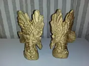 Pair Golden Eagles Ceramic Statues 8" New Old Stock