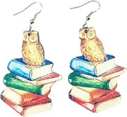 [swglcowo] Handmade Wooden Book Pencil Earrings Boho Nature Wood Colorful Pigment Board Brush Lightweight Dangle Drop Earrings for Women Teen Girls Teachers Students Appreciation Back To School Graduation Jewelry Gifts