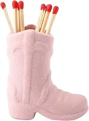 [ALSAM] Cowboy Boot Match Holder - Match Holder with Striker - Bathroom Match Holder - Ceramic Cowboy Boot Decor - Very Cute Addition for Interior Decor - Matches not Included (Pink)