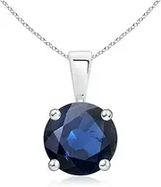 [Angara] Natural Classic Round Blue Sapphire Solitaire Pendant Necklace in Sterling Silver/10ct/14ct Solid Gold for Women | September Birthstone Jewellery for Her