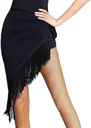 [Greenery-GRE] Womens Fringe Latin Dance Skirt Ballroom Salsa Tango Dance Practice Hip Scarf Performance Dress Costume Wrap Skirt Dancewear