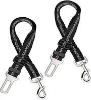 WedDecor Dog Seat Belts for Cars Dog Car Seat Belt Adjustable 360 Degree Swivel Headrest Harness Elastic Puppy Nylon Durable Elastic Restraint Safety Leash for Dogs Cats Pets Safety, Black, Pack of 2
