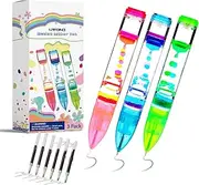 LIVOND Liquid Timer Pen - Retractable Ballpoint Pen with Colorful Moving Bubbles & Droplets - Relaxing Calming Fidget Sensory Writing Toy for Kids & Adults- 3-Pack (Red, Green, Blue)