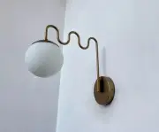 Globe Wall Sconce Curved Armed Modern Raw Brass Wall Light Fixture Lamp Decor