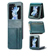 Samsung Galaxy Z Flip 5 Wallet Leather Card Holder Flip Protective Shockproof Case Cover (Cyan Blue)